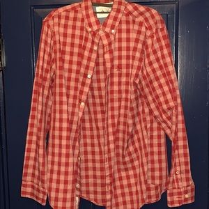 Red and white button down shirt